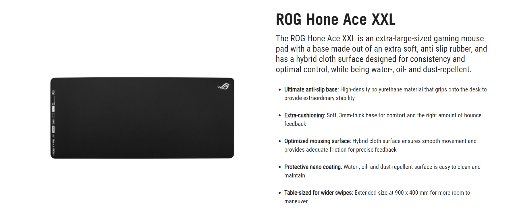 A large marketing image providing additional information about the product ASUS ROG Hone Ace XXL Gaming Mousepad - Additional alt info not provided